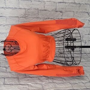 SOUTH‎ BEACH Seamless Fishnet Thumbholes Long Sleeves Red Crop Top